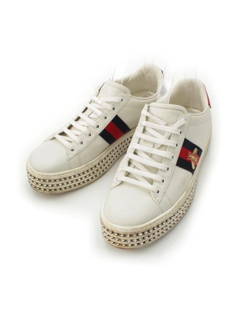 Gucci Sherry Line Leather Bijou Platform Low Top Sneakers White